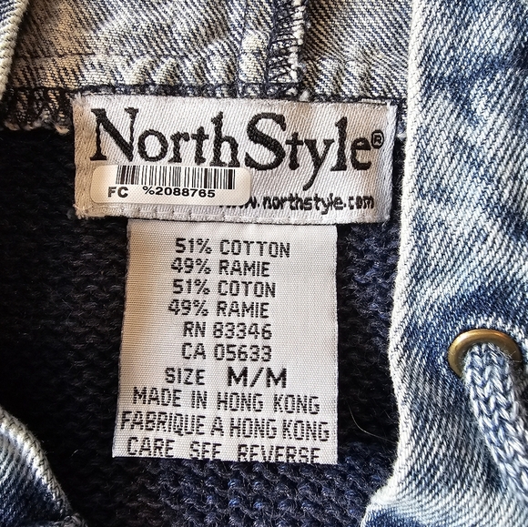 North Style Size MED• Vintage Full Zip Hooded Knit Denim Mixed Media Vest Unique - Picture 7 of 11